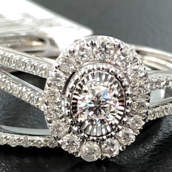 10k white gold bridal engagement ring set not plated not fake free appraisal WOW - Picture 2 of 2